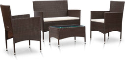 vidaXL - 4-delige - Loungeset - met - kussens - poly - rattan - bruin