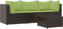 vidaXL - 4-delige - Loungeset - met - kussens - poly - rattan - bruin