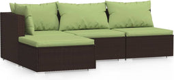 vidaXL - 4-delige - Loungeset - met - kussens - poly - rattan - bruin