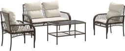 vidaXL - 4-delige - Loungeset - met - kussens - poly - rattan - bruin