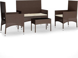 vidaXL - 4-delige - Loungeset - met - kussens - poly - rattan - bruin