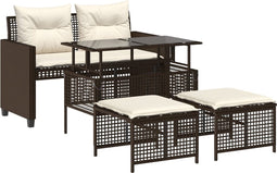 vidaXL - 4-delige - Loungeset - met - kussens - poly - rattan - bruin