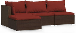 vidaXL - 4-delige - Loungeset - met - kussens - poly - rattan - bruin