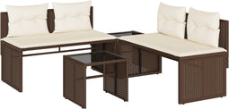 vidaXL - 4-delige - Loungeset - met - kussens - poly - rattan - bruin