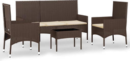 vidaXL - 4-delige - Loungeset - met - kussens - poly - rattan - bruin