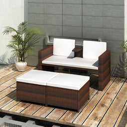 vidaXL - 4-delige - Loungeset - met - kussens - poly - rattan - bruin