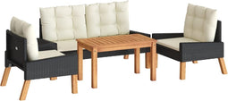 vidaXL - 4-delige - Loungeset - met - kussens - poly - rattan - en - massief - hout
