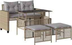 vidaXL - 4-delige - Loungeset - met - kussens - poly - rattan - en - glas - beige
