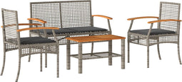 vidaXL - 4-delige - Loungeset - met - kussens - poly - rattan - grijs