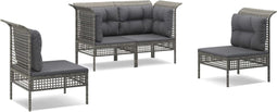 vidaXL - 4-delige - Loungeset - met - kussens - poly - rattan - grijs