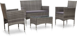 vidaXL - 4-delige - Loungeset - met - kussens - poly - rattan - grijs