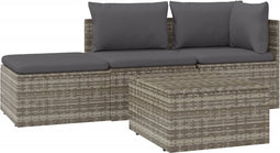 vidaXL - 4-delige - Loungeset - met - kussens - poly - rattan - grijs