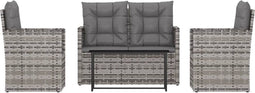 vidaXL - 4-delige - Loungeset - met - kussens - poly - rattan - grijs