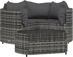 vidaXL - 4-delige - Loungeset - met - kussens - poly - rattan - grijs