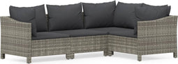 vidaXL - 4-delige - Loungeset - met - kussens - poly - rattan - grijs