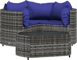 vidaXL - 4-delige - Loungeset - met - kussens - poly - rattan - grijs