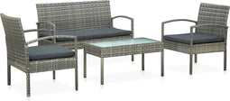 vidaXL - 4-delige - Loungeset - met - kussens - poly - rattan - grijs