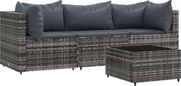 vidaXL - 4-delige - Loungeset - met - kussens - poly - rattan - grijs