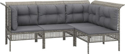 vidaXL - 4-delige - Loungeset - met - kussens - poly - rattan - grijs