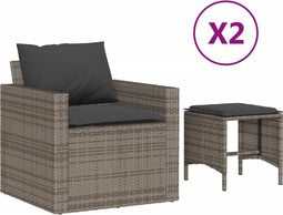 vidaXL - 4-delige - Loungeset - met - kussens - poly - rattan - grijs
