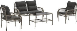 vidaXL - 4-delige - Loungeset - met - kussens - poly - rattan - grijs
