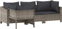 vidaXL - 4-delige - Loungeset - met - kussens - poly - rattan - grijs