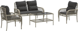 vidaXL - 4-delige - Loungeset - met - kussens - poly - rattan - lichtgrijs