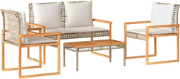 vidaXL - 4-delige - Loungeset - met - kussens - poly - rattan - gemengd - beige