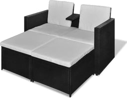 vidaXL - 4-delige - Loungeset - met - kussens - poly - rattan - zwart