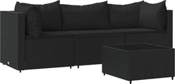 vidaXL - 4-delige - Loungeset - met - kussens - poly - rattan - zwart