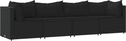 vidaXL - 4-delige - Loungeset - met - kussens - poly - rattan - zwart
