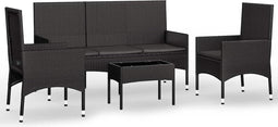vidaXL - 4-delige - Loungeset - met - kussens - poly - rattan - zwart