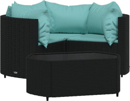 vidaXL - 4-delige - Loungeset - met - kussens - poly - rattan - zwart
