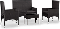 vidaXL - 4-delige - Loungeset - met - kussens - poly - rattan - zwart