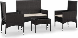vidaXL - 4-delige - Loungeset - met - kussens - poly - rattan - zwart