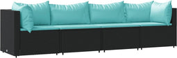 vidaXL - 4-delige - Loungeset - met - kussens - poly - rattan - zwart