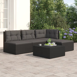 vidaXL - 4-delige - Loungeset - met - kussens - poly - rattan - zwart