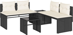 vidaXL - 4-delige - Loungeset - met - kussens - poly - rattan - zwart