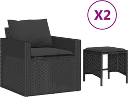 vidaXL - 4-delige - Loungeset - met - kussens - poly - rattan - zwart