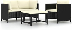 vidaXL - 4-delige - Loungeset - met - kussens - poly - rattan - zwart