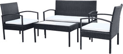 vidaXL - 4-delige - Loungeset - met - kussens - poly - rattan - zwart