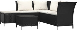 vidaXL - 4-delige - Loungeset - met - kussens - poly - rattan - zwart