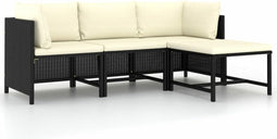 vidaXL - 4-delige - Loungeset - met - kussens - poly - rattan - zwart