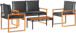 vidaXL - 4-delige - Loungeset - met - kussens - poly - rattan - zwart