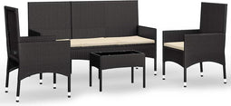 vidaXL - 4-delige - Loungeset - met - kussens - poly - rattan - zwart