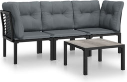 vidaXL - 4-delige - Loungeset - poly - rattan - zwart - en - grijs