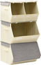 vidaXL - 4-delige - Opbergboxenset - stapelbaar - stof - grijs - en - crèmekleurig