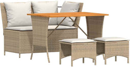 vidaXL - 4-delige - Tuinset - met - kussens - poly - rattan - beige