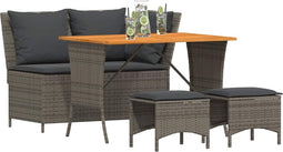vidaXL - 4-delige - Tuinset - met - kussens - poly - rattan - grijs
