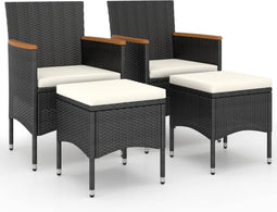 vidaXL - 4-delige - Tuinstoel- - en - voetenbankset - poly - rattan - zwart